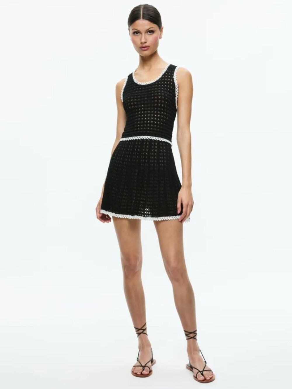 NWT Alice + Olivia "Florrie" Black Crochet Mini Skirt and Top Set - Size XS - Picture 2 of 16